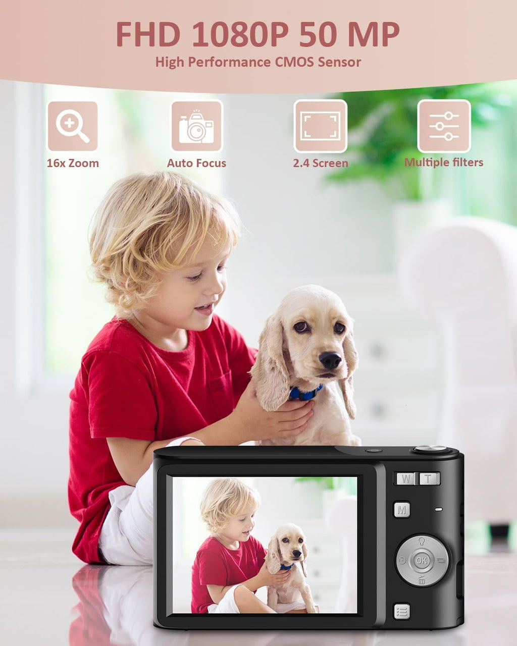 Digital Camera FHD 1080P Camera Digital Point and Shoot Camera with 16X Zoom Anti Shake Compact Small Camera for Boys Girls Kids