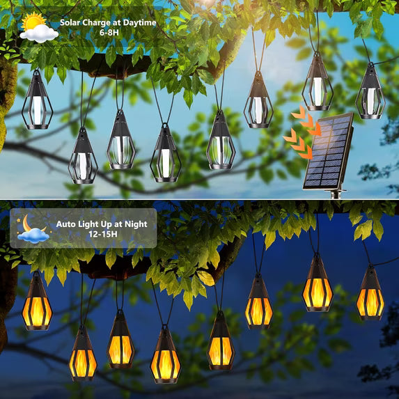 Solar Lights Outdoor String Lights, 42FT Solar String Lights Outdoor Waterproof Warm White with 15 Flickering Flame Light Bulbs, Patio Lights for Garden Backyard Gazebo Party Halloween Decoration