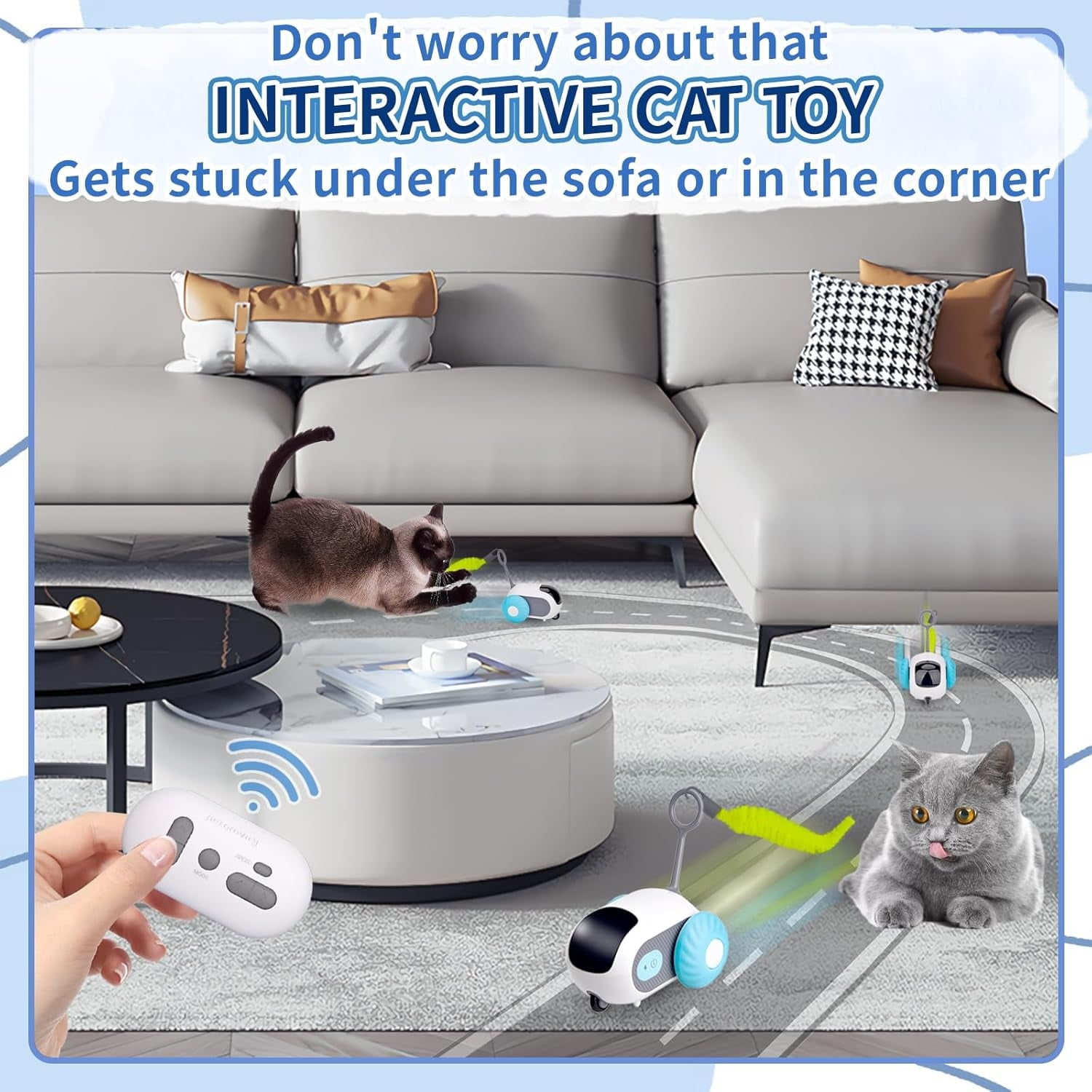 Interactive Cat Toy Cat Toys for Indoor Cats with 2-Speed Adjustment Remote Control & USB Rechargeable Automatic Cat Exercise Toys for Bored Indoor Adult Cats Kittens