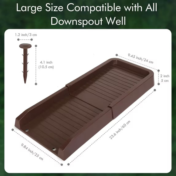 Gutter Downspout Splash Block, 2 Pack Rain Gutter Downspout Extension, 24" Gutter Drainage System with 4 Fixing Nails, Fixable Downspout Extender for Rainwater Diversion & Foundation Protection