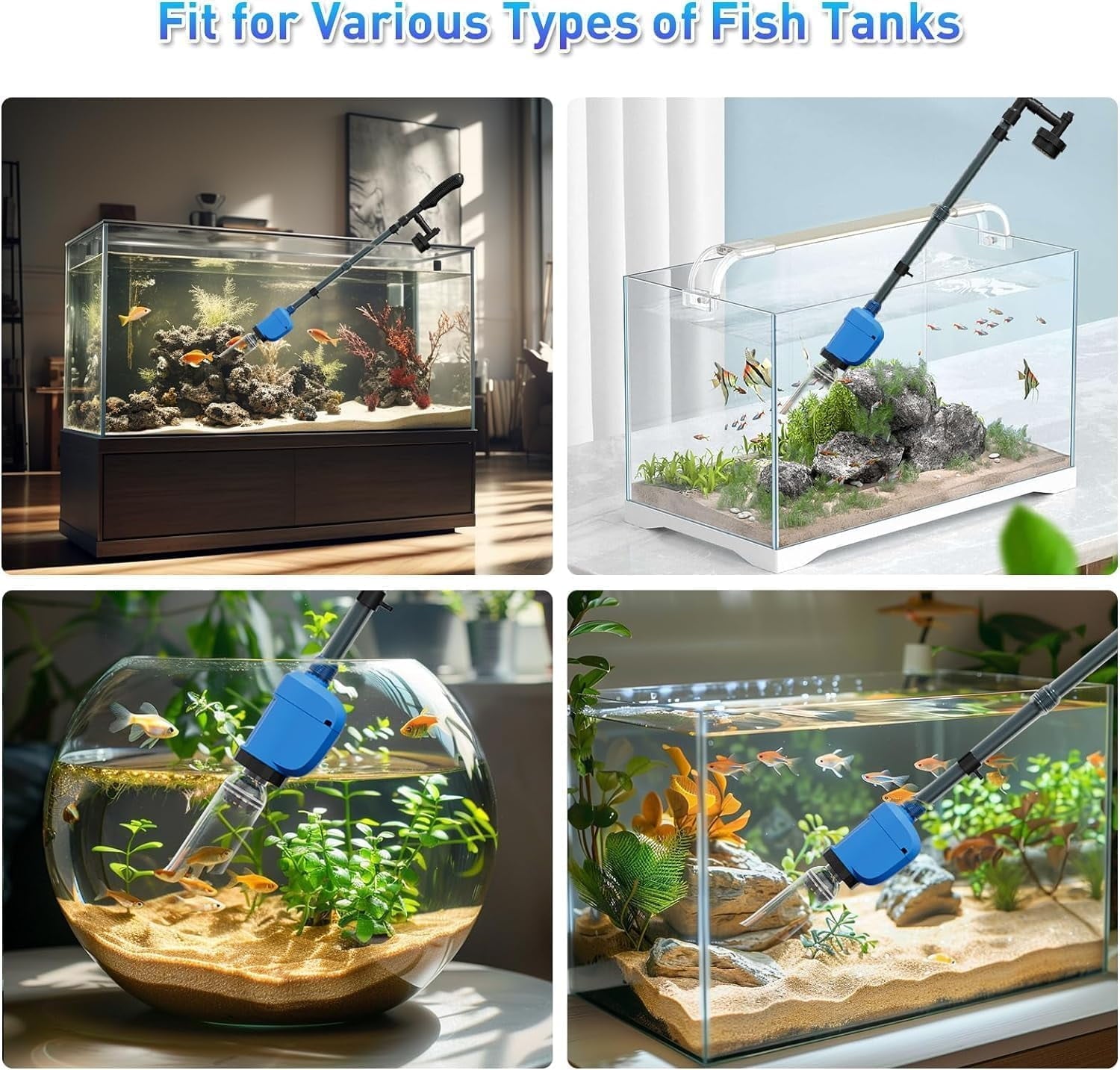 Electric Aquarium Vacuum Gravel Cleaner 32W Fish Tank Vacuum Gravel Cleaner with Strong Suction for Automatic Water Change Wash Sand Water Shower and Circulation