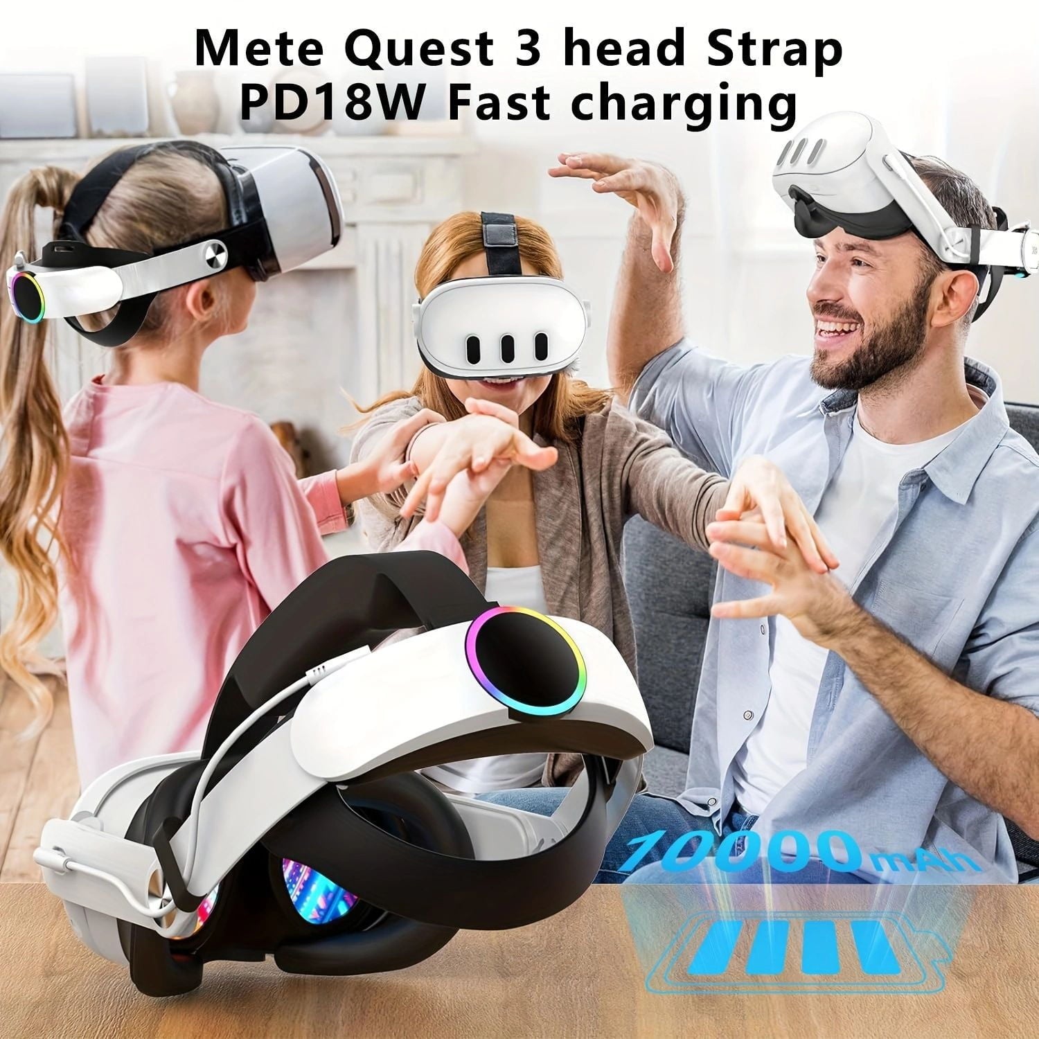 Battery Head Strap for Meta Quest 3/3S 10000mAh Charging Elite Strap Replacement for Enhanced Comfort and Play Time Adjustable Elite Strap VR Accessories for Meta/Oculus Quest 3S